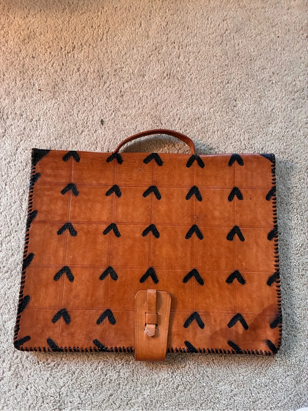 Vintage Handcrafted Leather Portfolio Briefcase Folio Whipstitched Document Case